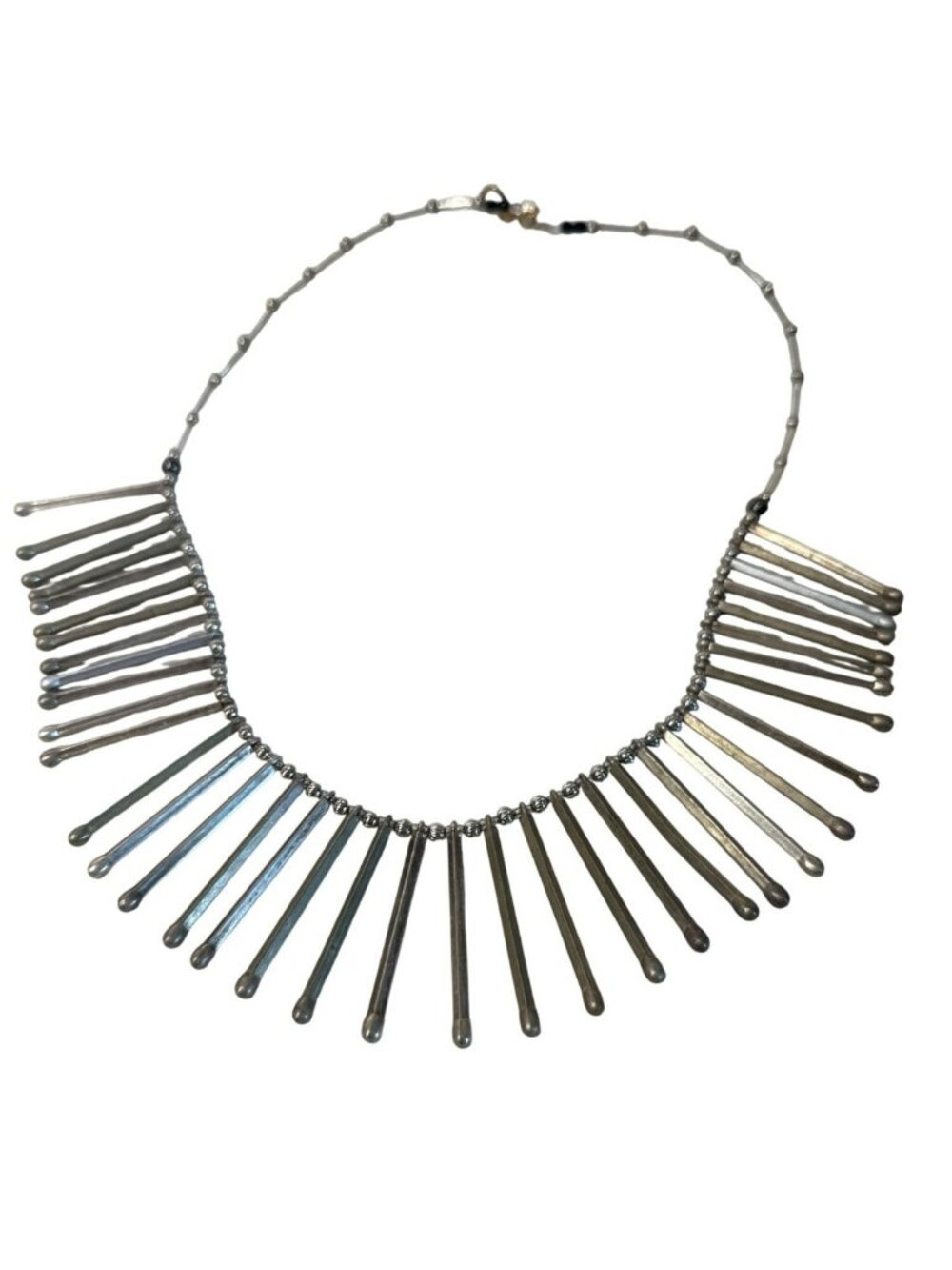 Vintage Fringe Necklace Silver-Tone Metal Tribal Boho Handmade Bib Statement